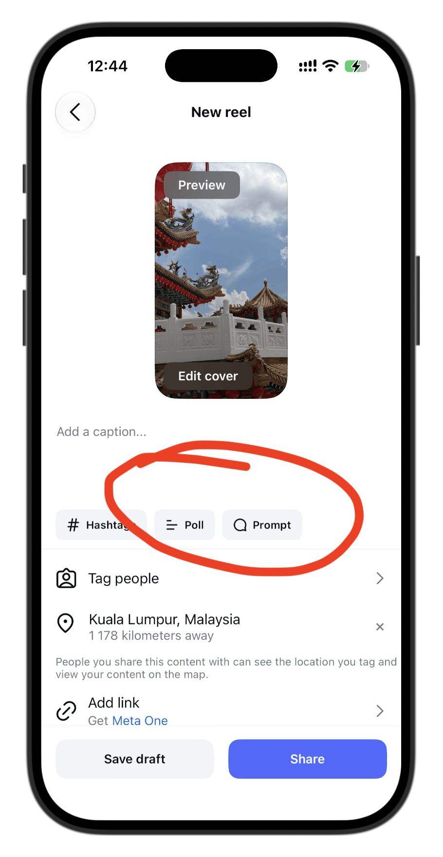 Caption add-on options in the Instagram app