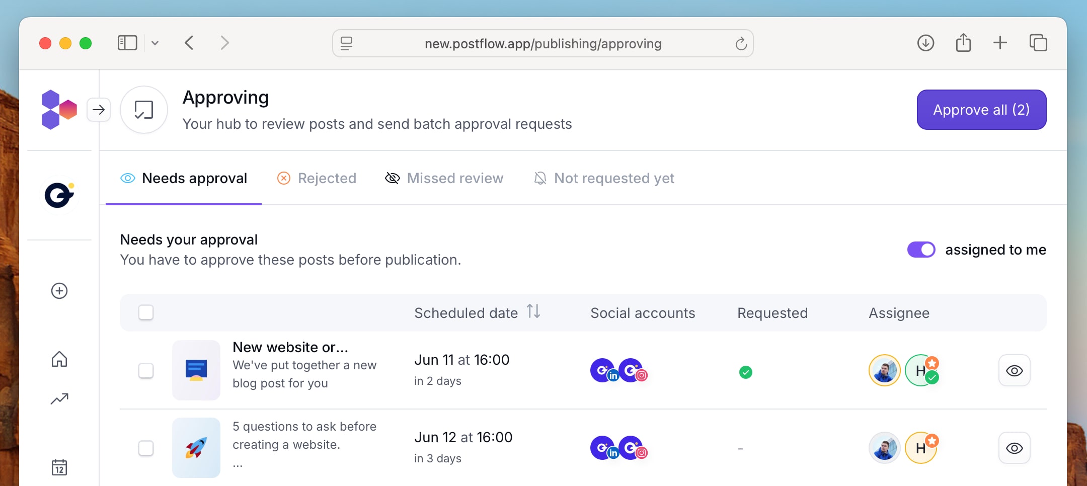 PostFlow approving page