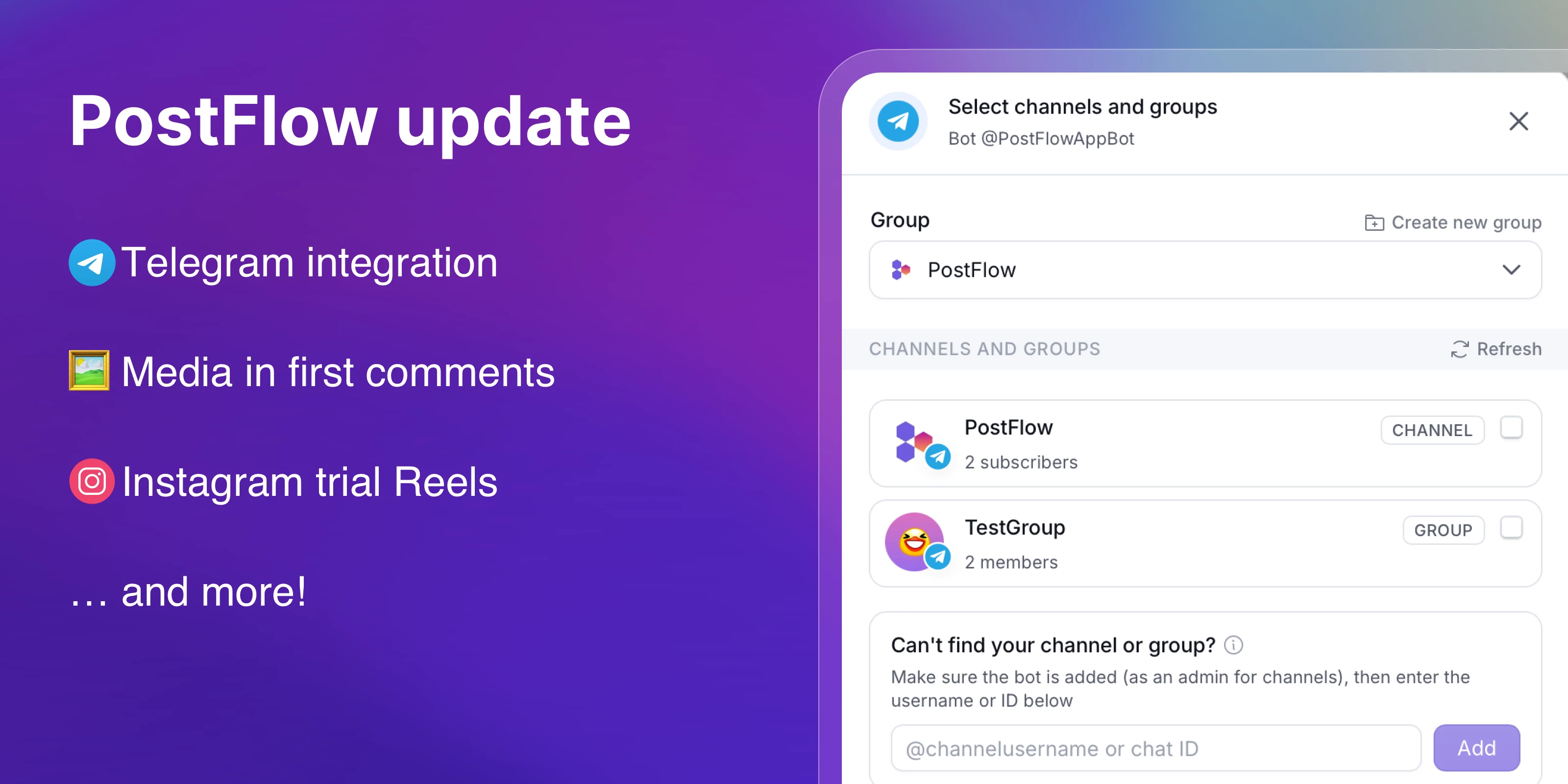 PostFlow update: Telegram integration and more