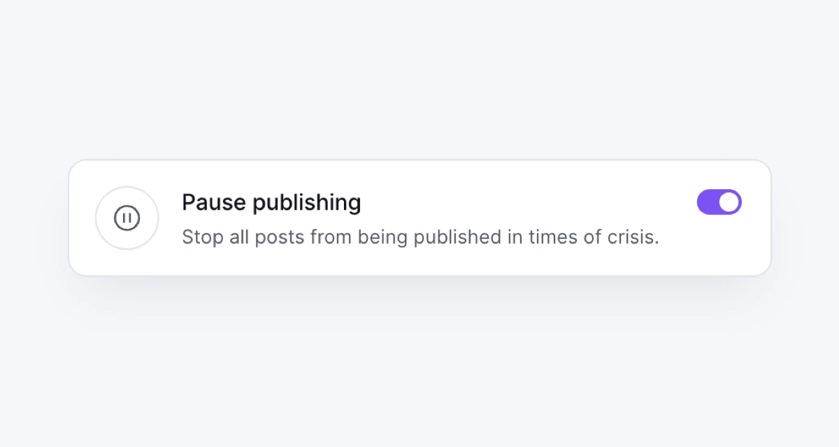 Pause publishing toggle in organization settings