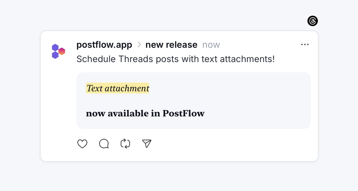 Threads post preview with a formatted text attachment
