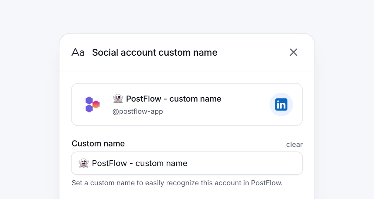 PostFlow custom names for social accounts