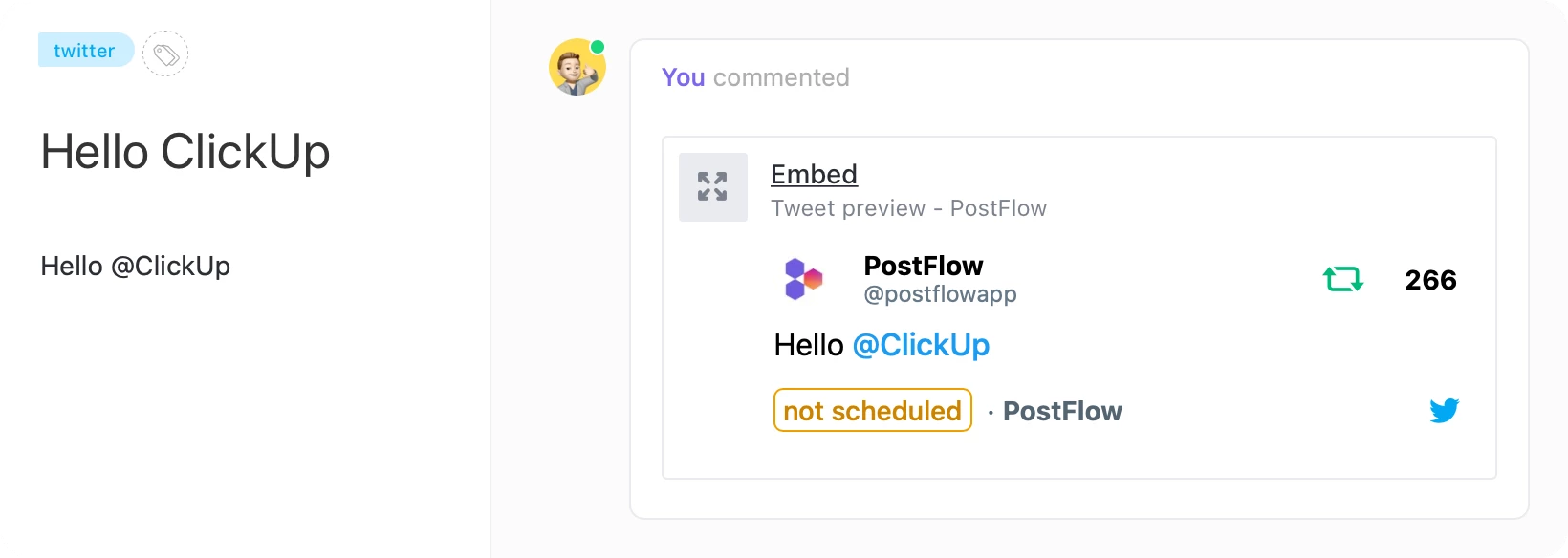 Twitter scheduling posts from ClickUp