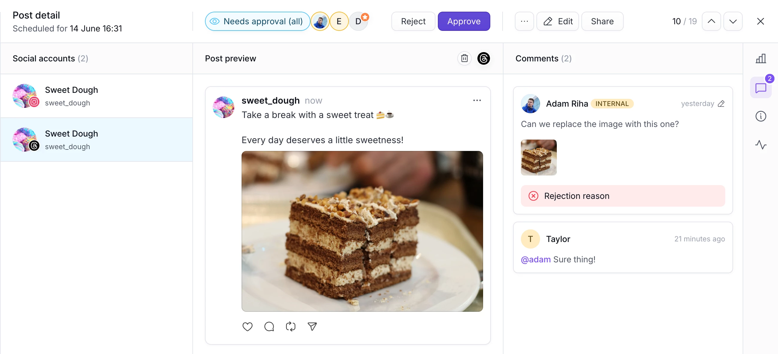 PostFlow's social media content approval tool