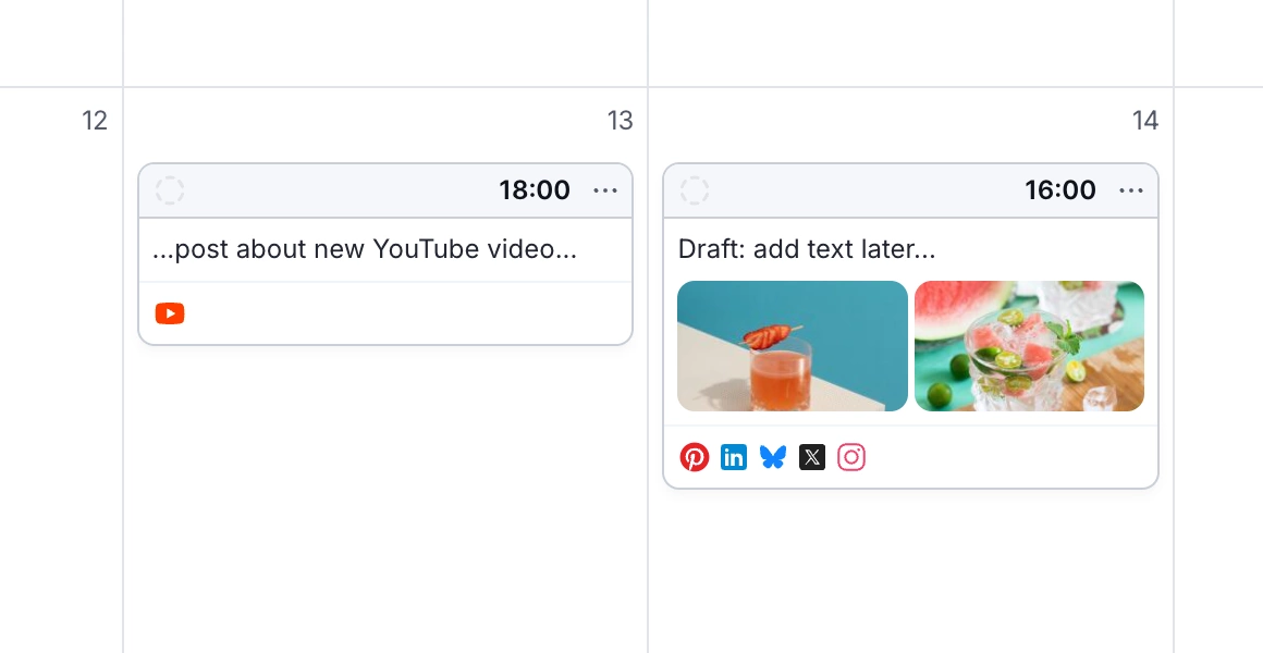 Social media calendar with draft posts