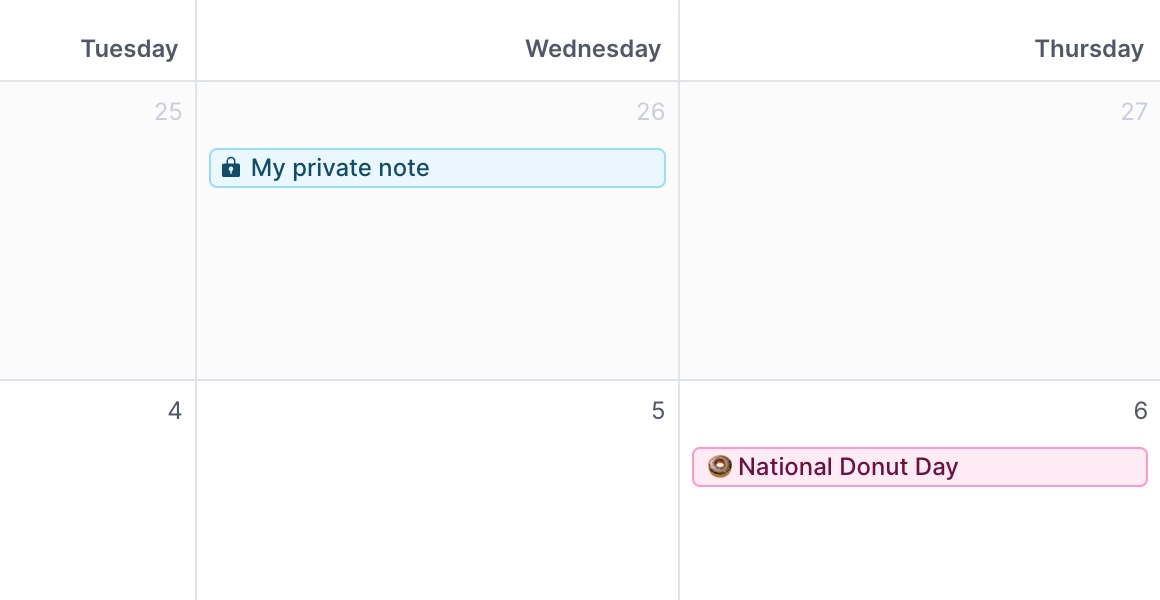 Notes in social media calendar