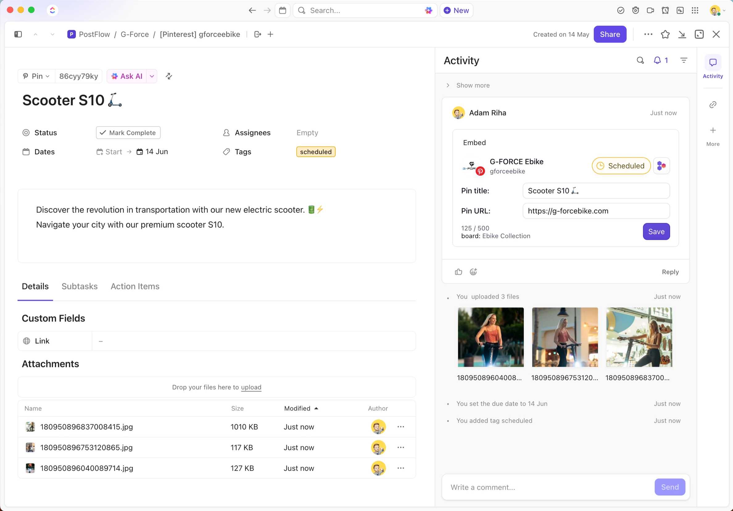 Scheduling social post content for 6 social accounts at once in PostFlow