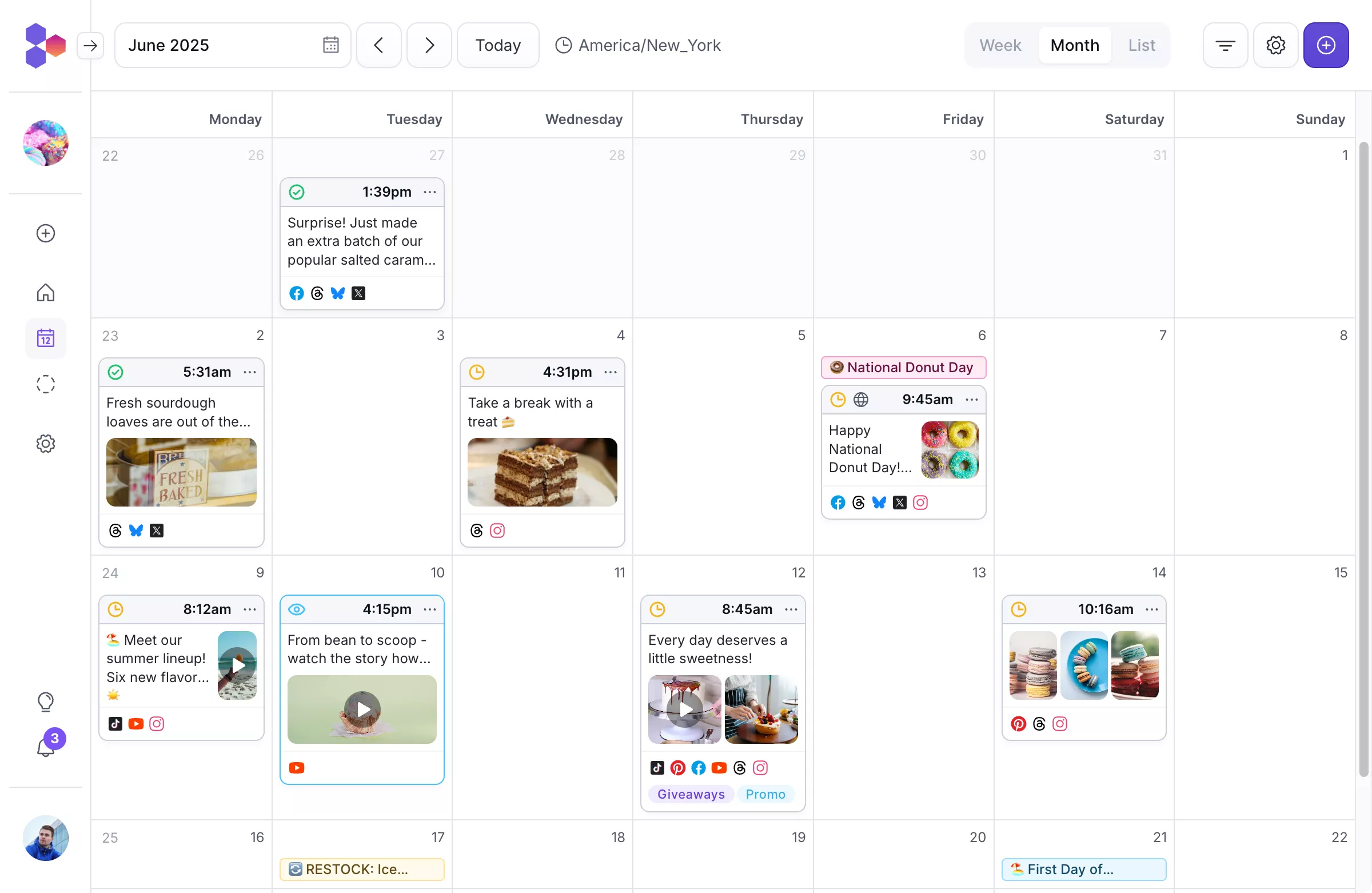 Planning social media content in PostFlow with social media calendar view