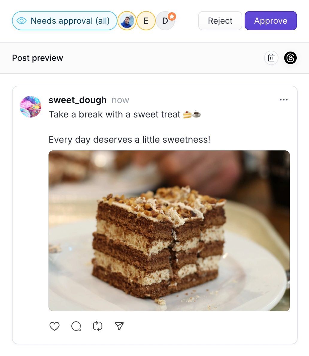 Preview of post approval view with live post preview in PostFlow