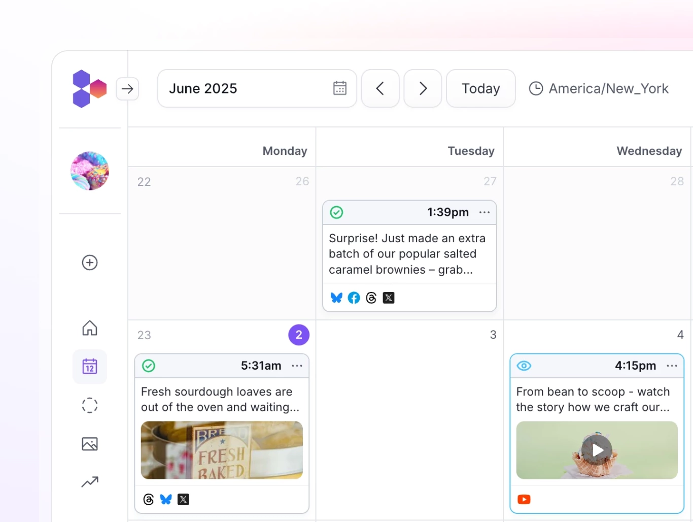 Scheduling social media content in PostFlow calendar view