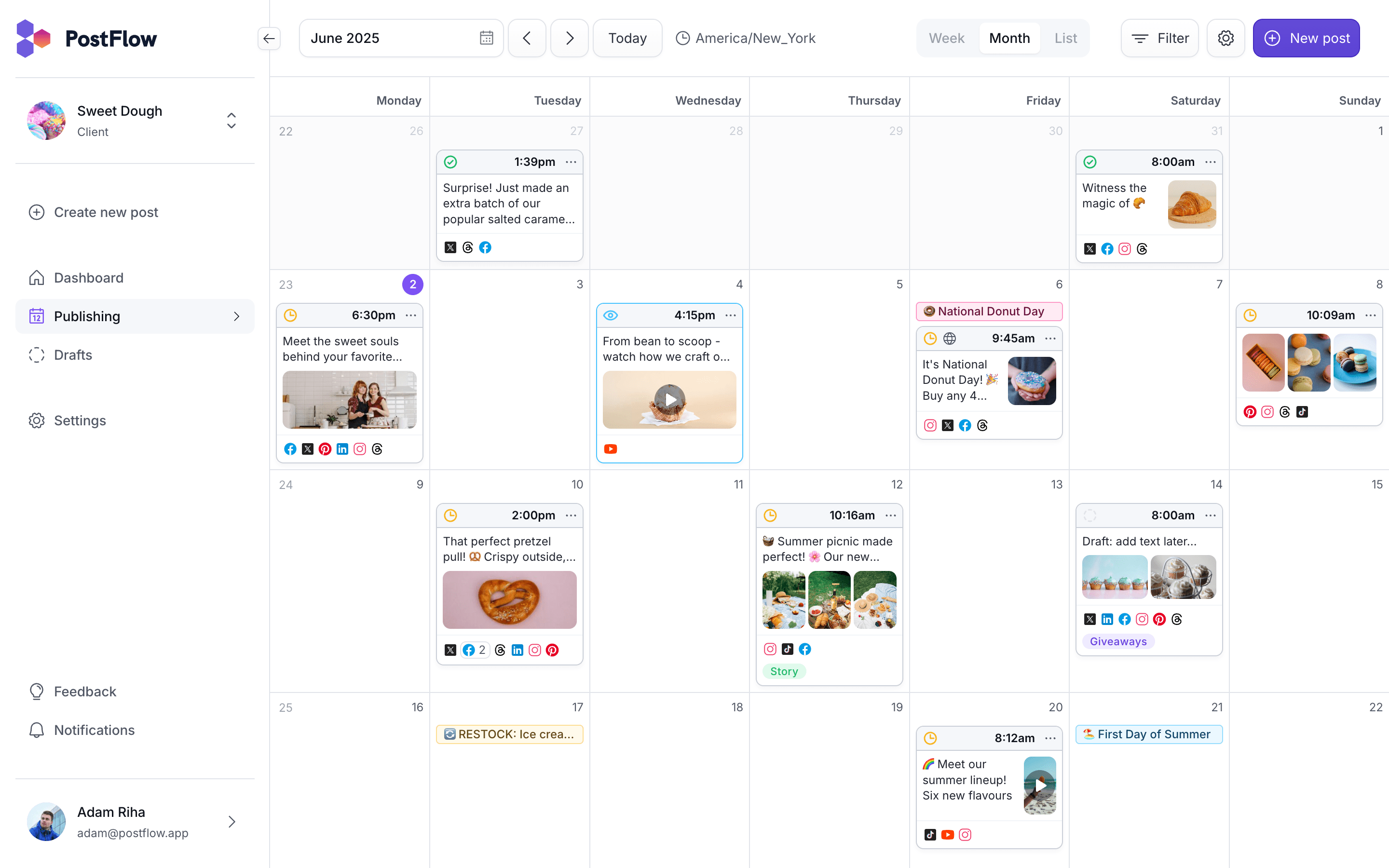 Social media scheduler calendar