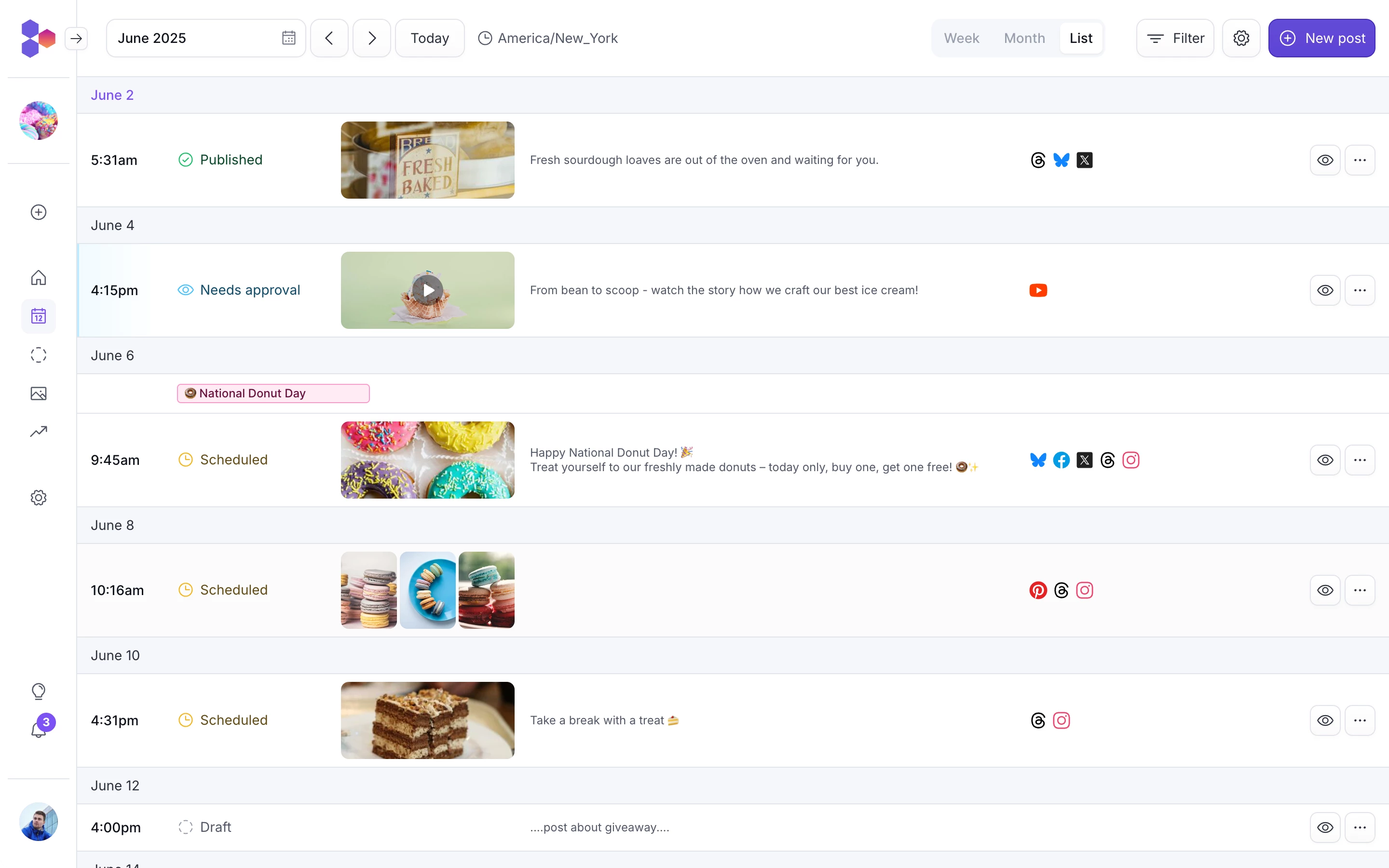 Social media content planning tool list view - PostFlow